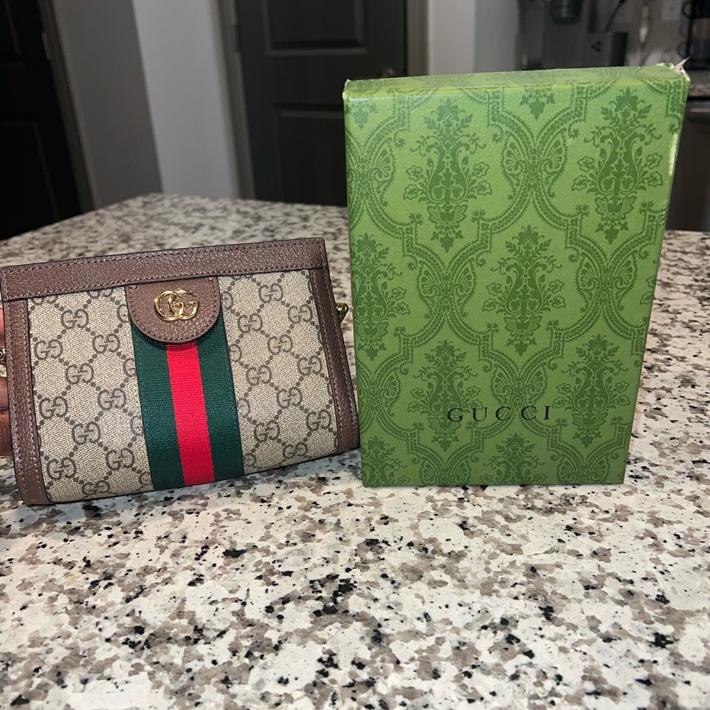 Gucci Ophidia GG Monogram Mini Shoulder Bag with Chain Strap